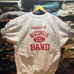 VTG Champion Reverse Weave Wisconsin Badgers Band Short Sleeve Sweater Size XL